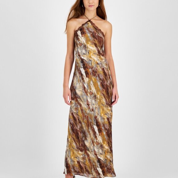 🌟 1.STATE Women’s Printed Lace-Trim Halter Maxi Dress – Rust – Size XL – NWT 🌟 - Picture 2 of 5